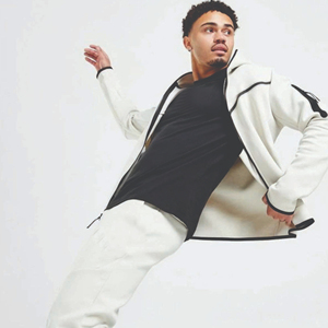 Survêtement en polaire technique pour hommes de conception OEM 69% coton 31% polyester blanc sweat à capuche zippé complet joggers pantalons de survêtement survêtement à séchage rapide - Product Image 5