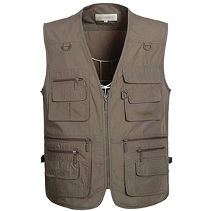 Service personnalisé multi-poches pratique pêche randonnée hiver polaire sans manches couleur unie hommes extérieur gilet veste - Product Image 2