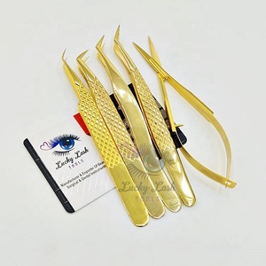 GRT-Gold Pince à cils à poignée diamantée avec logo personnalisé Acier inoxydable lisse pour extension de cils Volume russe Fibre pointue - Product Image 1