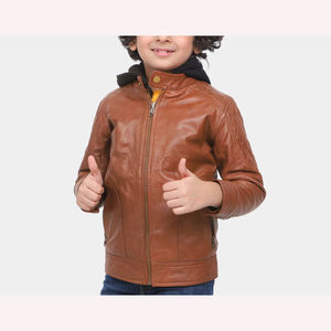 Stylish Unisex Kids Sheep Skin Leather <b>Jacket</b> with Stand Collar Waterproof & Breathable Customizable Outerwear for <b>Boys</b> & Girls - Product Image 4