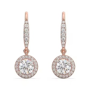 Boucles d'oreilles ovales en diamant taille rose sel et poivre, clous d'oreilles en diamant halo de laboratoire – Bijoux d'anniversaire pour cadeau - Product Image 4