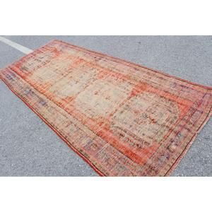 Tapis turc vintage, grand tapis de 4,5 x 10,7 pieds, tapis uni rouge et bleu - Product Image 4