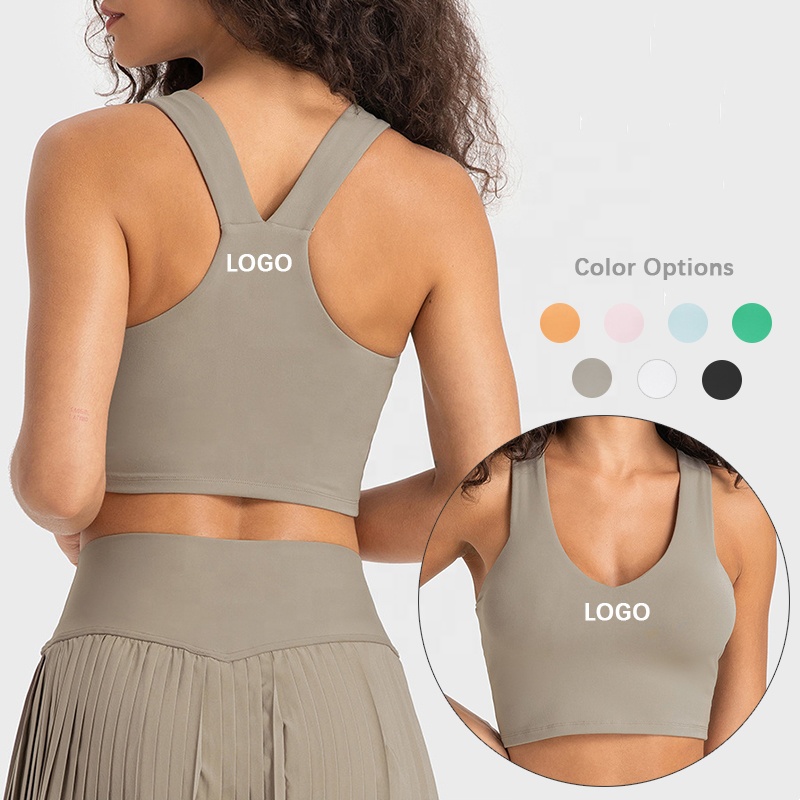 Women's Longline V Back Yoga Sports Bra Wide Straps Workout Crop Top With Removable Pads Fitness Tank Tops Gym Vest for Women