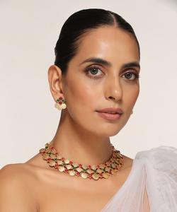 Ensemble de colliers de qualité supérieure en pièces de monnaie plaquées or traditionnelles avec pierres rouges et vertes Bijoux - Product Image 5