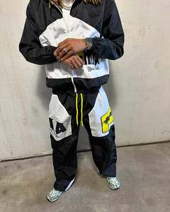 Personnalisé Hommes Deux Pièces Coupe-Vent Veste Courte Patchwork Zip Up Nylon Streetwear Survêtement Survêtement Coupe-Vent Ensemble Court - Product Image 3