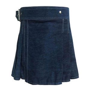 Kilt Utilitario de Mezclilla Azul Índigo con Correa de Cintura con Hebilla y Costuras en Contraste Blancas 2026 - Product Image 3