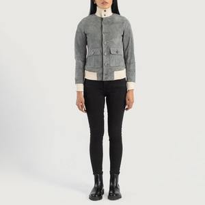 High Quality VIntage original Grey Suede Bomber Jacket for <b>Women</b> Zipper closure easy to wear with soft fabric feel by Bearfit - Product Image 2