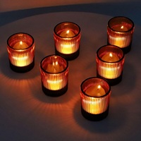 Photophore en verre imprimé soyeux couleur ambre, côtelé, écologique, pour Thanksgiving, Noël, Pâques, mariage, dîner, fête