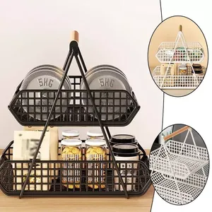 ตะกร้าผลไม้โลหะ2ชั้นชั้นชั้นวางผักชั้นวางบนเคาน์เตอร์ที่จัดห้องครัวที่มีน้ำหนักเบาเป็นมิตรกับสิ่งแวดล้อม - Product Image 1