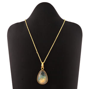 Collier de luxe en labradorite plaqué or pour femme, chaîne de câble, pendentif, pierres précieuses naturelles, collier, ensemble, bijoux, cadeau - Product Image 1