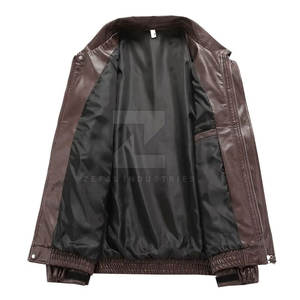 Veste en cuir pour homme, couleur marron unie, personnalisée, imperméable, respirante, écologique, coupe-vent, haute qualité, service OEM - Product Image 3