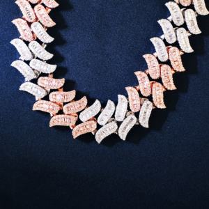 18mm Two-Tone Spiked <b>Cuban</b> <b>Chain</b>, High Fashion Aesthetic Necklace for Men, Baguette Cut Moissanite 925 <b>Silver</b> <b>Chain</b> from India - Product Image 4