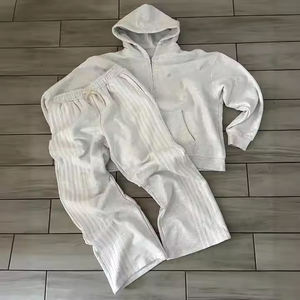 Chándales con parche de lavado ácido de algodón 100%, bordado de apliques desgastados personalizados con conjunto de Sudadera con capucha y cremallera recortada de trabajo Rishtone - Product Image 6