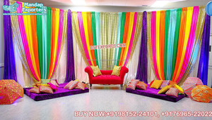 Cortinas de noche de Sangeet, decoración de hermoso Desi Sangeet, telón de fondo de noche, cortinas coloridas para juego de Mehndi - Product Image 6