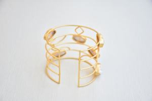 Ready Ship Adjustable Brass Cuff <b>Bracelet</b> Fresh Water Pearl Rhodium Plated Punk Style <b>Chunky</b> Handmade Unisex Fashion Jewelry - Product Image 5