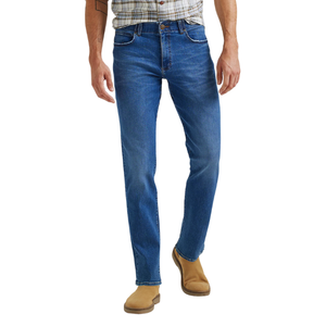 Pantalones vaqueros de cristal con bordado alto de movimiento extremo para hombre, informales, rectos, cónicos, cómodos, estilo flexible, ligeros, medianos, Vaqueros oscuros - Product Image 1