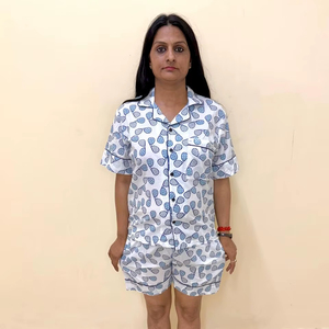 Summer Fall Women's 2-Piece Cotton Printed Breathable Quick Dry Pajama Set with Romantic Style - Product Image 1