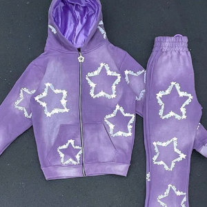 Sudadera con capucha con cremallera personalizada de alta calidad para conjunto de chándal con estampado de farol Sun Faded Washed 3D Print Plus Size Sweatsuit transpirable para - Product Image 4