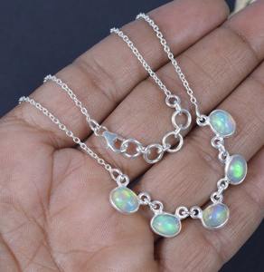 Indian Best Jewelry Ethiopian Opal 925 Sterling Silver Gemstone Chain <b>Necklace</b> <b>October</b> <b>Birthstone</b> Natural Stone Gift for Her - Product Image 4