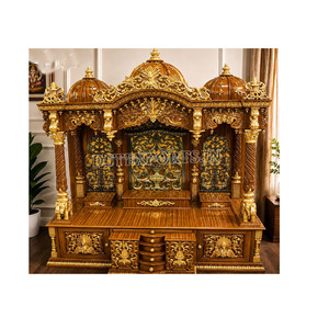 Pooja Mandir ขนาดใหญ่แบบดั้งเดิมสำหรับบ้านสไตล์โบราณทำด้วยมือไม้เนื้อแข็ง pooja วัดตู้ที่มีการแกะสลักที่ซับซ้อน - Product Image 1
