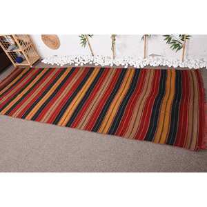 Grand tapis turc rustique rouge noir vintage en laine de 3.6x10,5 pieds avec motif patchwork de support en latex pour décoration de couloir ou de chambre - Product Image 3