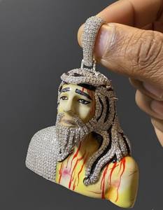 Colgante de Plata de Ley 925 con Baño de Rodio, Diseño de Rostro de Jesús Estilo Hip Hop, Esmaltado, con Moissanita, Joyería Fina Religiosa, Dijes y Amuletos - Product Image 4