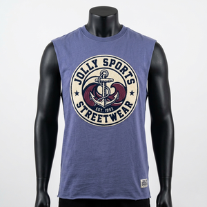 Camiseta sin mangas de algodón premium, jersey transpirable, estampado gráfico azul, logotipo personalizado, camiseta 100% algodón para hombre, corte holgado, estampada. - Product Image 3