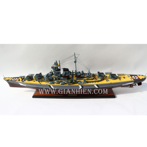 BISMARCKK, modelo de barco de madera hecho a mano, barcos de batalla europeos, artesanía para decoración del hogar, bandeja de bambú con patrón de pintura - Product Image 1