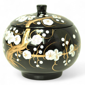 Black floral lacquered candy container jars handpainted decorative lacquer jar customized sizes & designs - Product Image 3