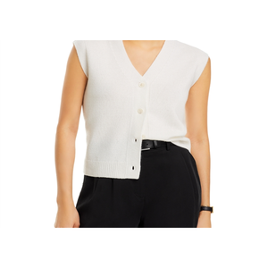 Gilet Casual C by Bloomingdale's in Cashmere Avorio con Dettagli a Bottoni, Chiusura con Cerniera, Tessuto in Lana Lavorata a Maglia e Decorazione con Logo - Product Image 5