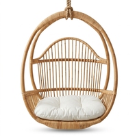 Fauteuil suspendu en rotin naturel Subaliu Sarajevo HC70, chaise balançoire de jardin d'extérieur avec coussin en sergé, pour hôtels et villas, design moderne et robuste