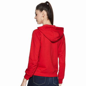 Sudadera con capucha para mujer, prenda deportiva informal de Color rojo con cierre de cremallera, a la venta - Product Image 2