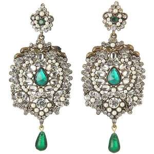 Kriaa <b>Fine</b> <b>Hoop</b> <b>Earrings</b> Antique Gold Plated with Austrian Stone Dangler 1301009 - Product Image 1