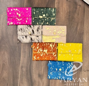 Cheveux sur la peau de vache métallique porte-clés portefeuille Western en cuir véritable carte de crédit pochette en espèces pour les femmes pleine fourrure couleur peau portefeuille - Product Image 1