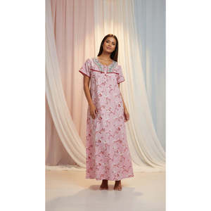 Camisón Largo Cómodo para Mujer, Tejido de Alta Calidad, Mangas Cortas, Largo Completo, con Bolsillo Lateral, Ropa de Dormir para Dama - Product Image 2