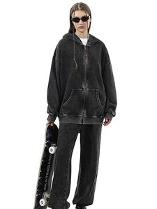 Sweat à capuche zippé personnalisé brodé, délavé à l'acide, 100% coton, pour homme, style vintage, streetwear, marque, vente en gros - Product Image 3