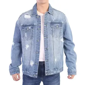 Chaqueta Vaquera para Hombre, Estilo Urbano, Tela Ligera, Corte Holgado, Lavado Claro, Precio Accesible - Product Image 1