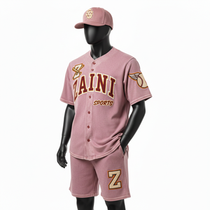 Conjunto de béisbol para hombre de alta calidad, malla de poliéster suave y transpirable, conjunto deportivo rosa con logo bordado, conjunto de pantalones cortos para hombre. - Product Image 4