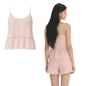 Elegante Camisola de Tirantes Finos para Mujer, Estilo Babydoll con Volantes, Cómoda, de Punto Acanalado, 100% Algodón, para Dormir en Verano - Product Image 1