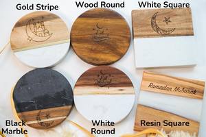 Eco-Friendly Mango Wood Coasters in Decorative Box, <b>Polished</b> Wooden and Stone Drink <b>Pad</b> Set for Gifting, Export, Wholesale - Product Image 4