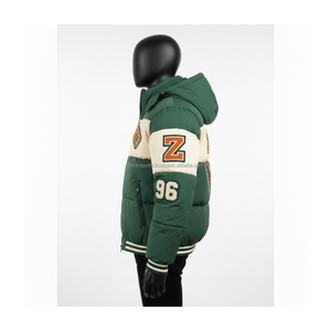 Premium Men Puffer Jacket High Density Polyester Fabric Green Cream Panel Warm Winter <b>Coat</b> Embroidery Puffer Jacket for man - Product Image 5