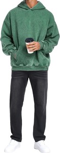 เสื้อฮู้ดดี้โอเวอร์ไซส์ผ้าฟลีซหนานุ่ม 500gsm ผ้าฝ้าย 100% ระบายอากาศได้ดี มีกระเป๋า สไตล์ลำลองแฟชั่นสำหรับผู้ชาย พร้อมโลโก้แบบกำหนดเอง ลวดลายย้อมสีแบบ Solid Acid Wash เหมาะสำหรับฤดูหนาว - Product Image 5
