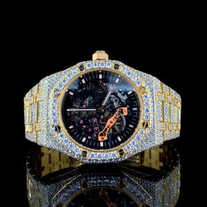 Reloj mecánico de lujo de edición limitada de acero inoxidable totalmente helado con movimiento automático VVS Moissanite Diamond Antique Dial - Product Image 1