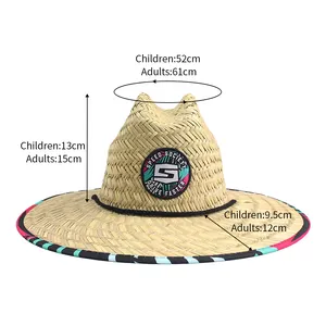 Wholesale Summer Unisex Adults Wide Brim Lifeguard Straw Hat Grass American Flag Bulk Straw Hat Blank Custom Patch Logo Junze