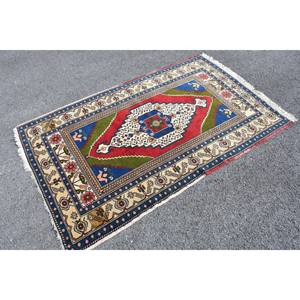 Tapis turc vintage classique rouge bleu Patchwork Design 3.9 X 6.1ft nouveau tapis de salon laine matériel Latex Rectangle Puzzle - Product Image 3