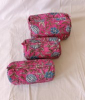 Pochette de maquillage tendance en coton matelassé à rayures, grande capacité, écologique, avec fermeture éclair, pour un usage quotidien