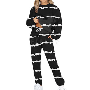 Women's Customized Solid Pattern 100% Cotton Quick Dry Breathable <b>2</b>-<b>Piece</b> Long <b>Set</b> Sweat Suit Private Label Hot Selling - Product Image 1