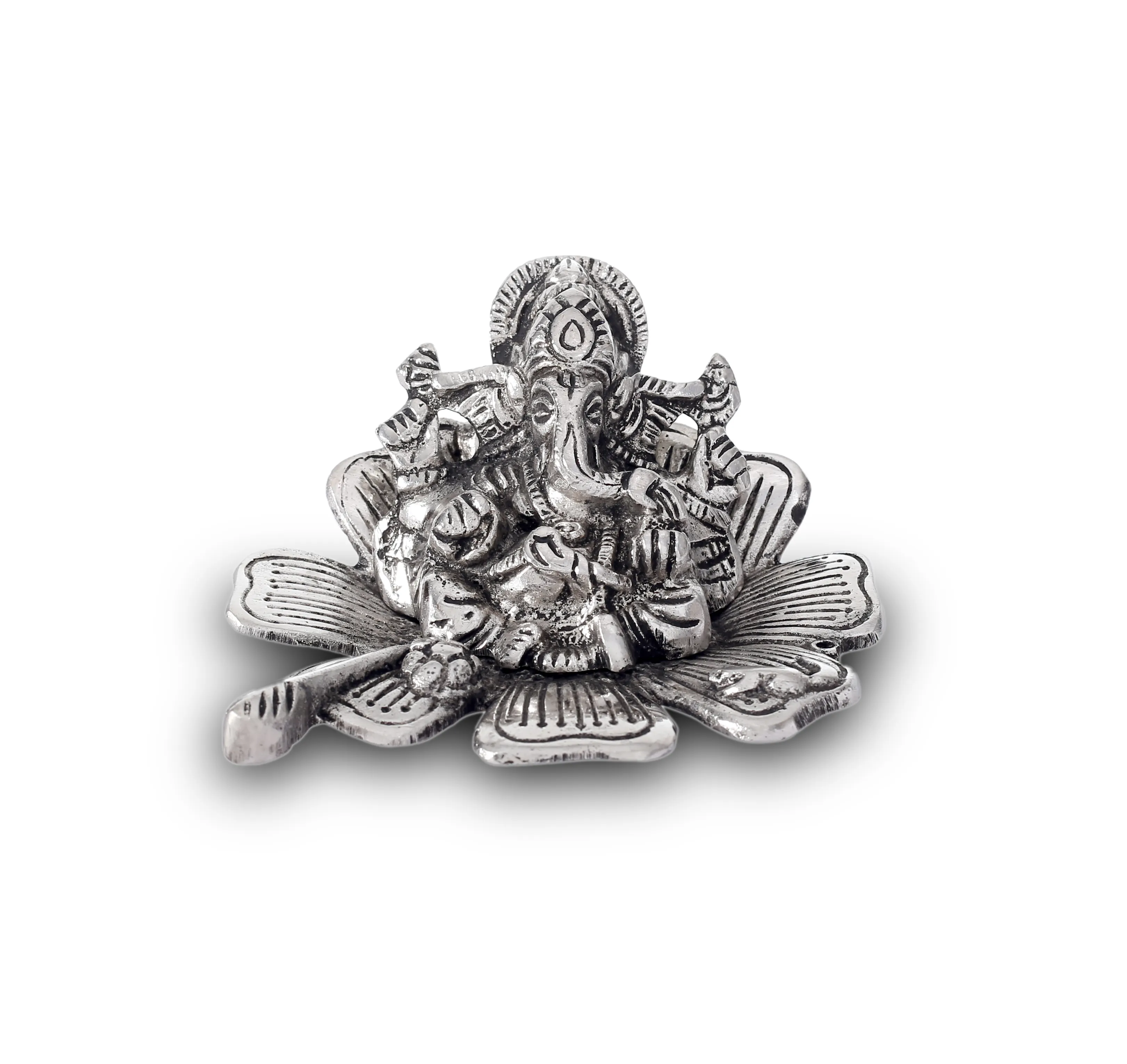 Hand Craving Metalen Blad Bloem Ganesh Instelling Standbeeld Voor Huisdecoratie Bureau Bruiloft Beeldje Voor Decoratie