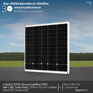 Panneau solaire monocristallin PERC demi-cellule UniteSol 370W 210mm certifié TUV avec cadre en aluminium et boîtier de jonction IP67 - Product Image 3