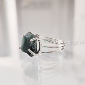 Rough <b>Stone</b> Jewelry Women's <b>Ring</b> Natural Emerald Raw Gemstone May Birthstone 3 Plain Band Christmas 925 Sterling <b>Silver</b> <b>Ring</b> - Product Image 3